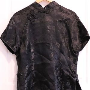 Womens Black Cheongsam Top Chinese Style Blouse